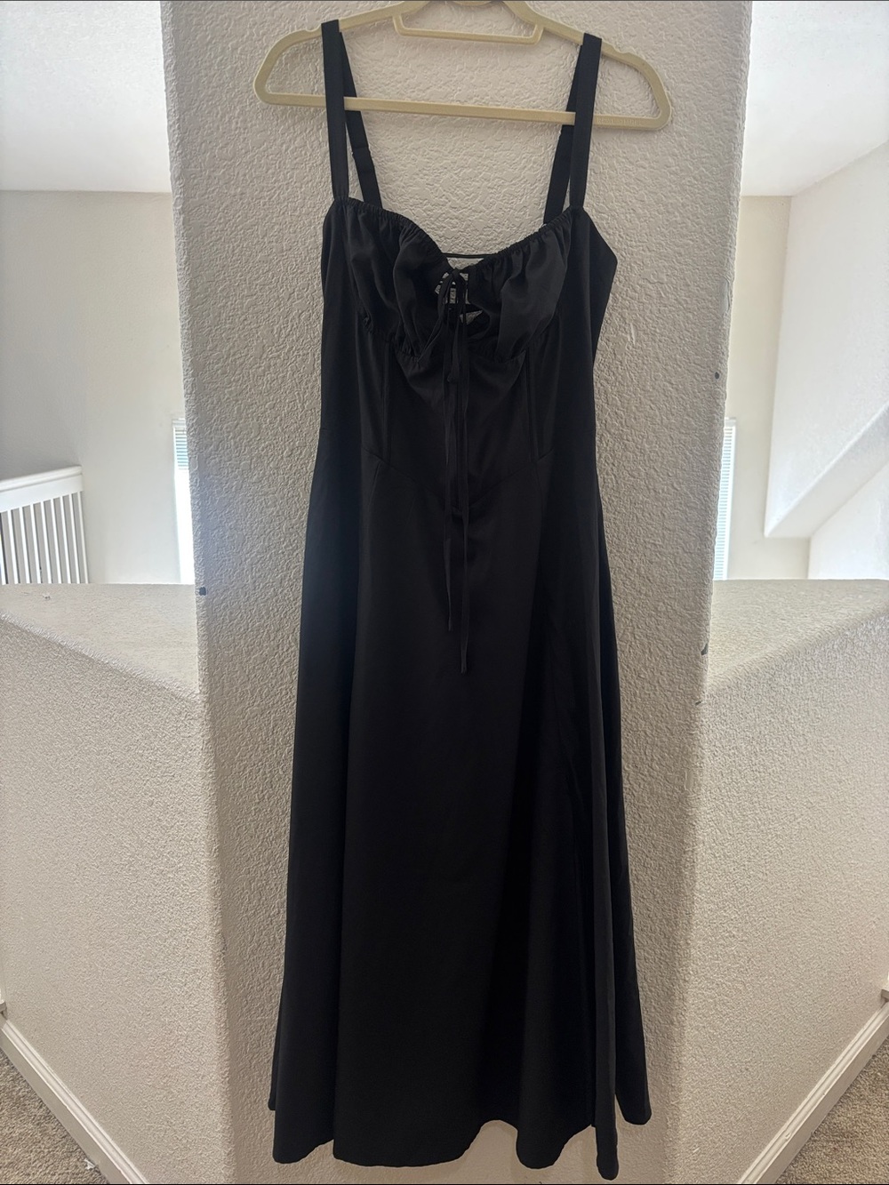 Black Midi Dress with Tie Front Straps